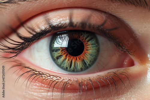 Green close-up pupil human eye , macro shoot photo