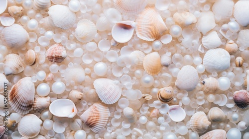 seashells with pearls background.