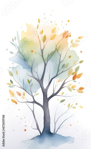 Tree branches on top in the style of watercolor painting. Printing for large-format printing, Generative AI