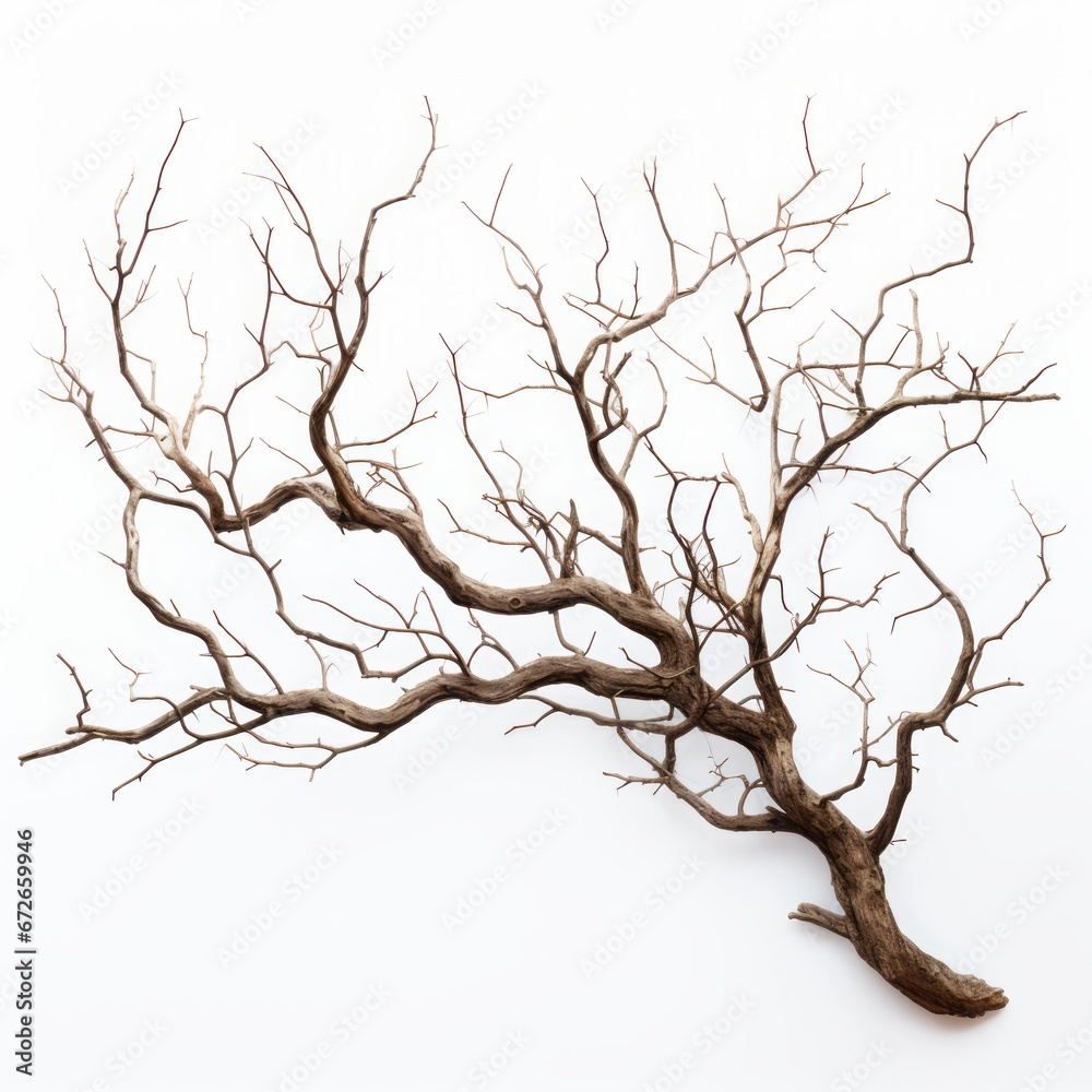 dry tree branch on a white background.
