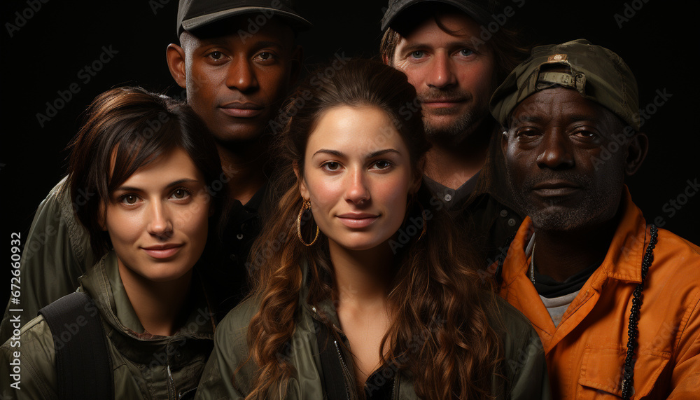 Smiling adults in casual clothing, looking at camera with confidence generated by AI Smiling adults in casual clothing, looking at camera with confidence generated by AI