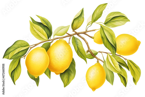 lemon tree branch on transparnt background