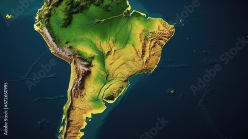Brazil Topographic Map 3d realistic Brazil map Color 3d illustration.
 photo