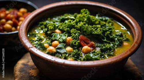 Kale soup with chickpeas and pancetta