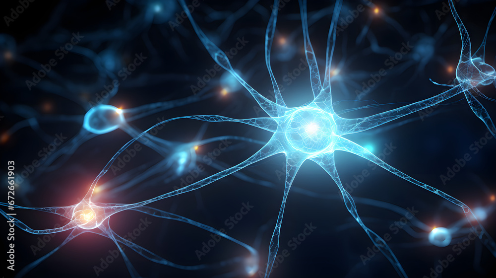 Active neural connections in bright blue color Active neural connections in bright blue color