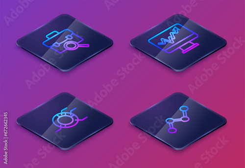 Wallpaper Mural Set Isometric line Work search, Pie chart infographic, Monitor with and Graph. Blue square button. Vector Torontodigital.ca