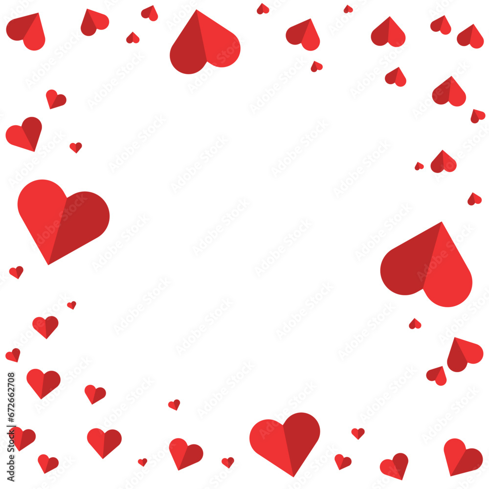 Flat red hearts frame border love decoration illustration