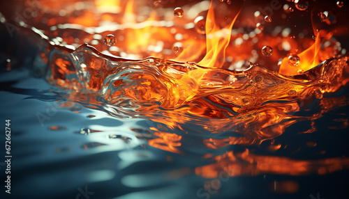 Liquid nature, water wave reflection, drop wet macro freshness splashing generated by AI