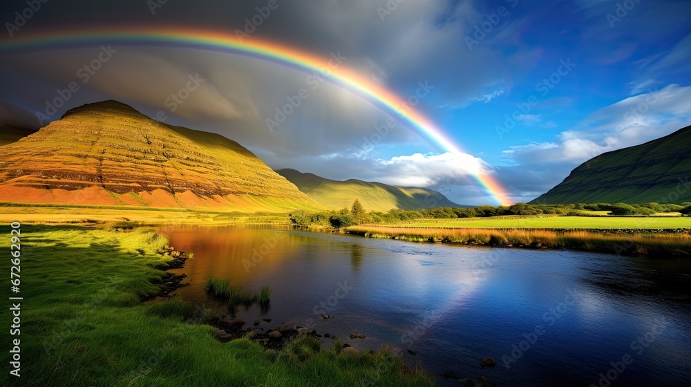 HQ and resolution double rainbow landscape in beautiful Irish landscape scenery.
