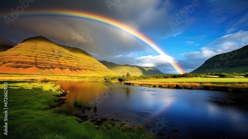 HQ and resolution double rainbow landscape in beautiful Irish landscape scenery. 