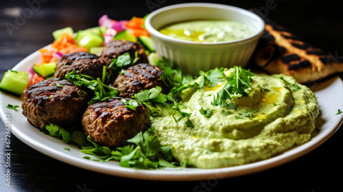 Kofta and Avocado Hummus