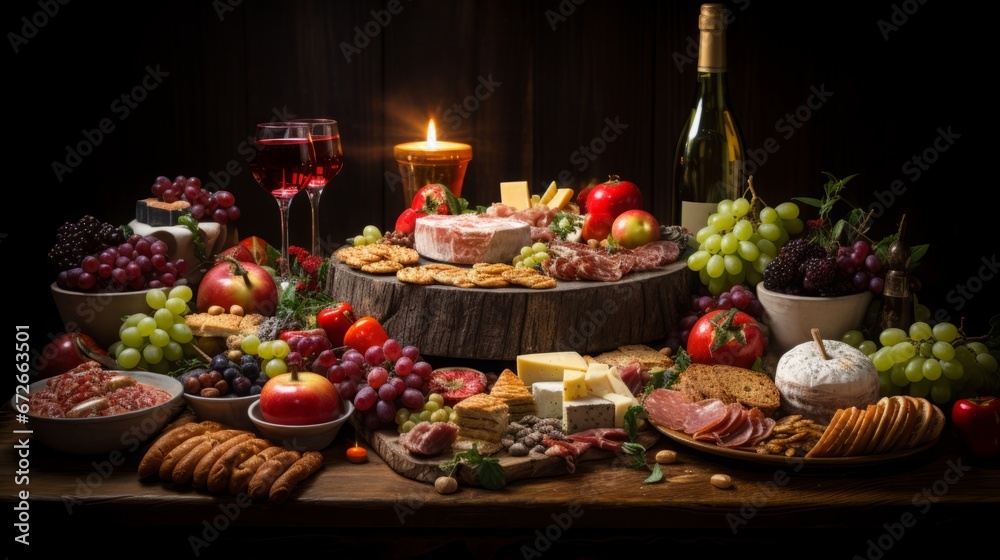 a lot of food on the festive table. a lot of food on the festive table.