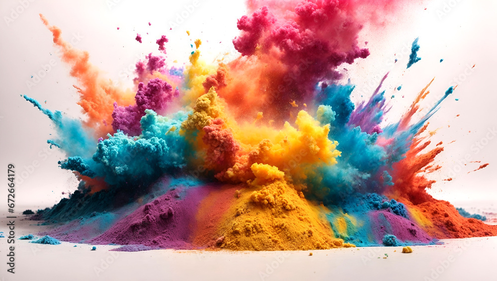 colorful rainbow holi paint color powder explosion isolated white background water color style