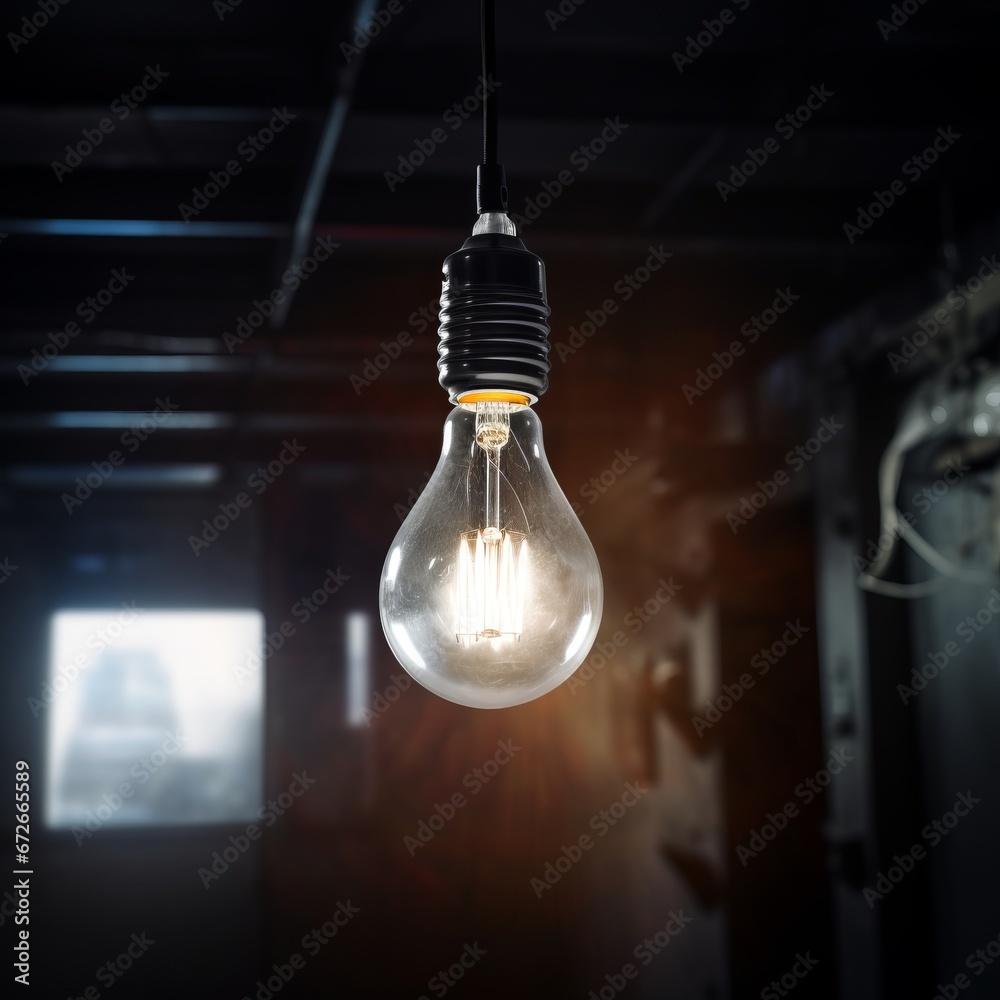 light bulb burns dimly in a dark room. light bulb burns dimly in a dark room.