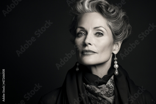 Portrait of Mature Woman, Black and White photo