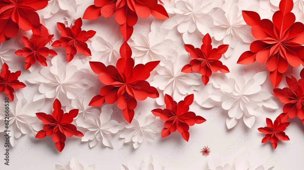 Czerwone kwiatowe tło origami. Tapeta na dzień niepodległości Polski - obrazy, fototapety, plakaty 