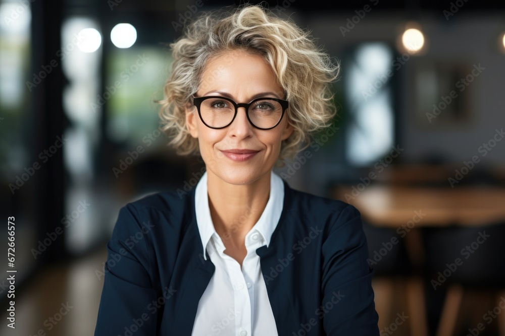 Happy middle aged business woman ceo standing in office arms crossed. Smiling mature confident professional executive manager, proud lawyer, businessman leader wearing white suit Happy middle aged business woman ceo standing in office arms crossed. Smiling mature confident professional executive manager, proud lawyer, businessman leader wearing white suit