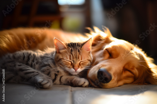 Wallpaper Mural Good friends cat and dog sleeping together Torontodigital.ca