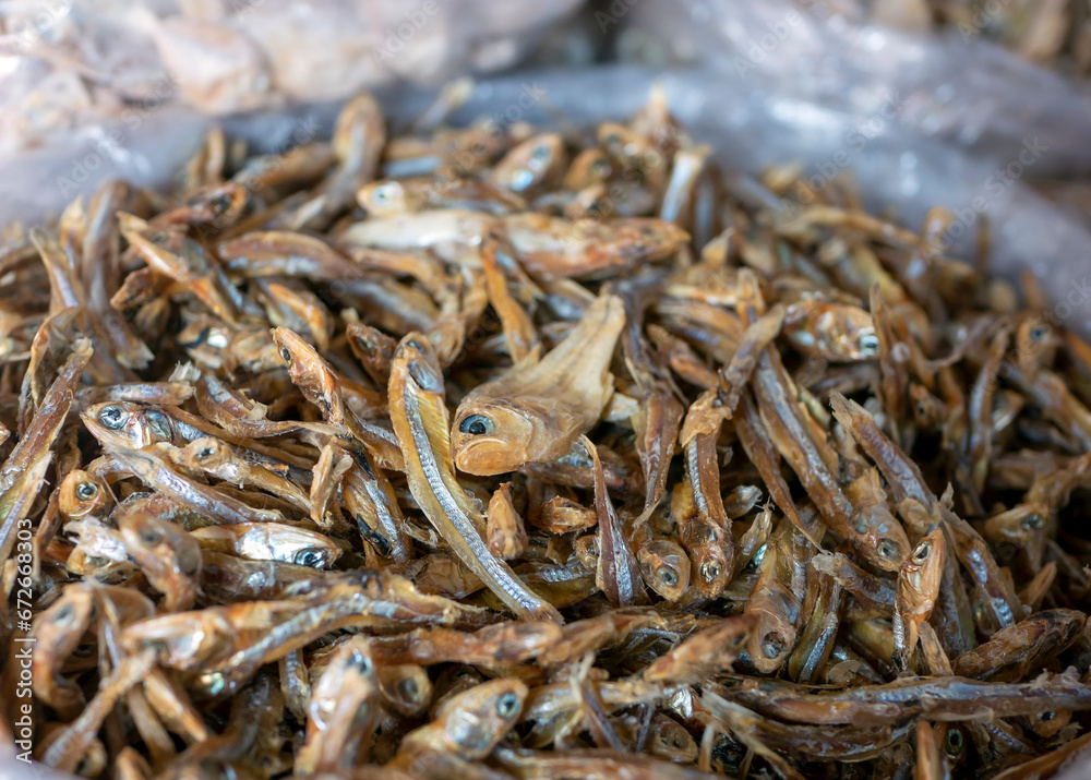 Ikan asin, salted fish  at traditional market in Yogyakarta, Indonesia
