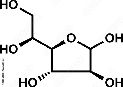 L-galactofuranose structural formula, furanose form of L-galactose, vector illustration