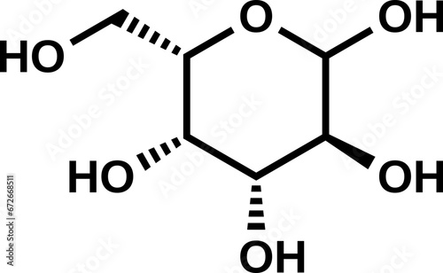 L-galactopyranose structural formula, pyranose form of L-galactose, vector illustration
