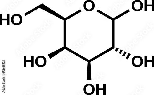 D-galactopyranose structural formula, pyranose form of D-galactose, vector illustration