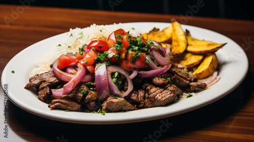 Lomo salt ado Peruvian beef tenderloin with red onion