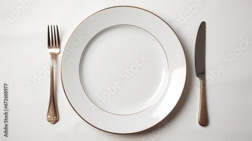 cutlery fork knife and plate lie neatly on the table.