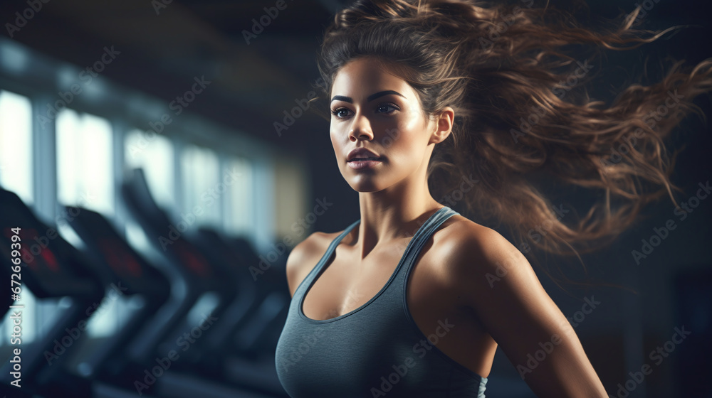 Focused Female Athlete Running on Treadmill