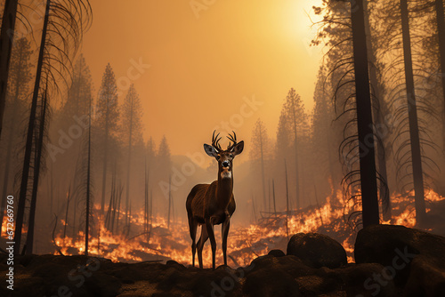 Deer Amidst Forest Fire Aftermath
