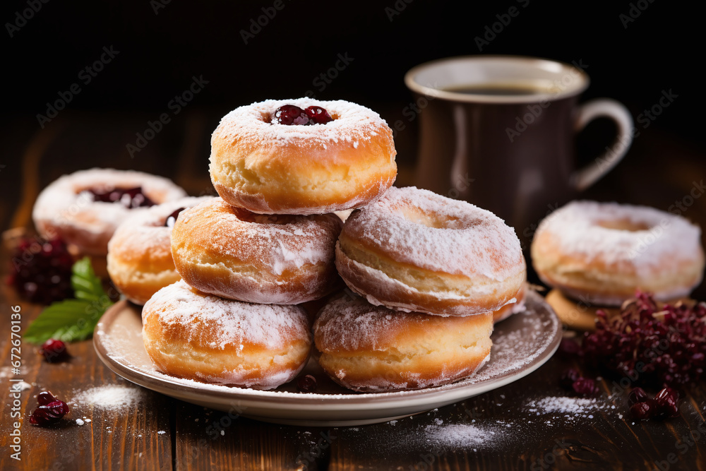 Powdered Jelly Donuts with Coffee