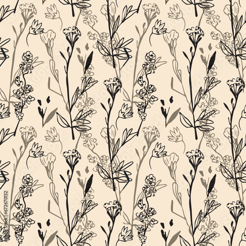 Two color vector floral pattern. Design for wallpaper, wrapping paper, background, fabric. Vector seamless pattern with decorative climbing flowers.