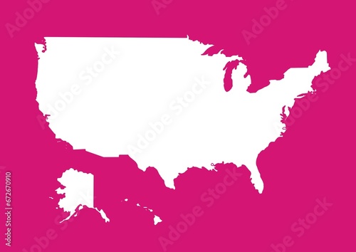 cartography US, map of the us outline on deep pink background