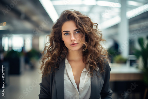 Relaxed portrait of young woman inside the company