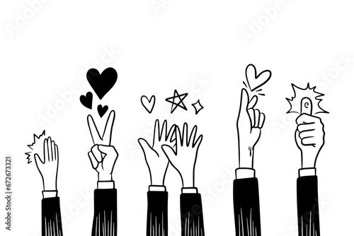 doodle hands up,Hands clapping. applause gestures. clapping. vector illustration