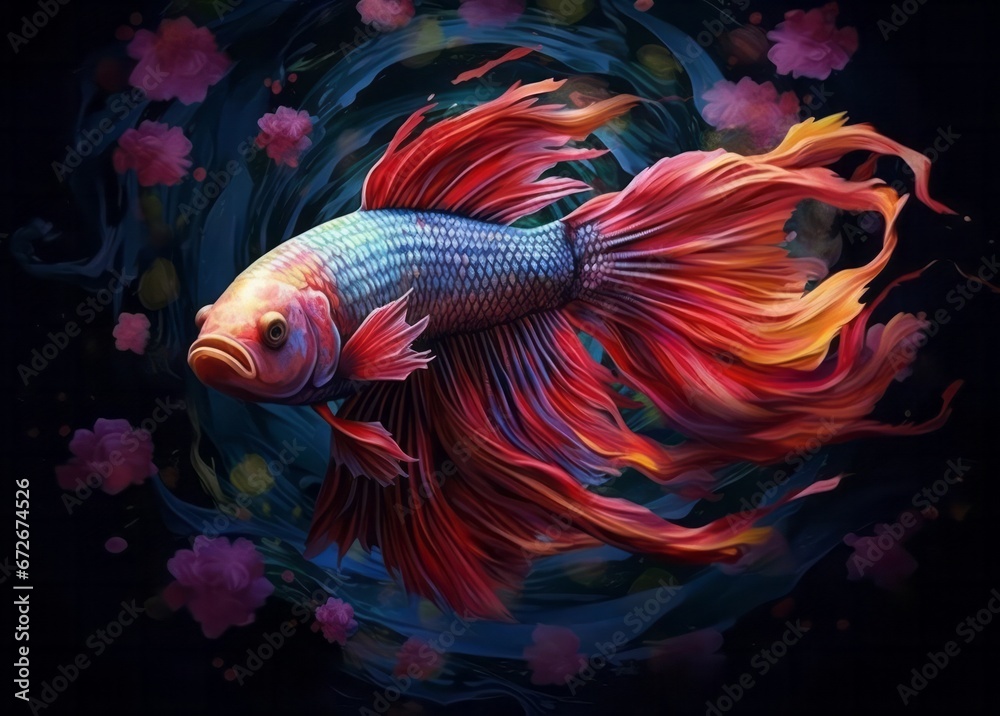 Fototapeta premium Capture the moving moment of red siamese fighting fish 
