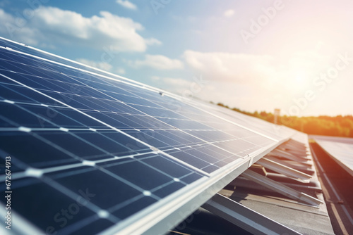 Service engineer checking solar cell on the roof for maintenance if there is a damaged part  Engineer worker install solar panel  Clean energy concept