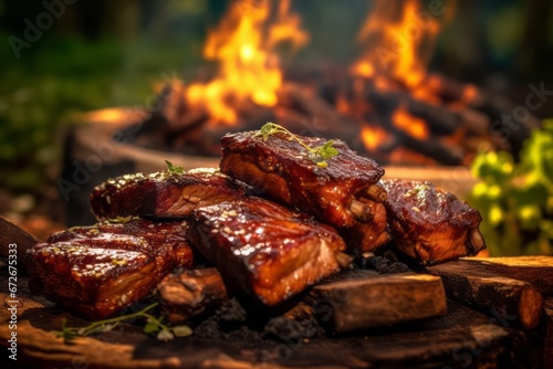 Roasted sliced barbecue pork ribs,American food concept.