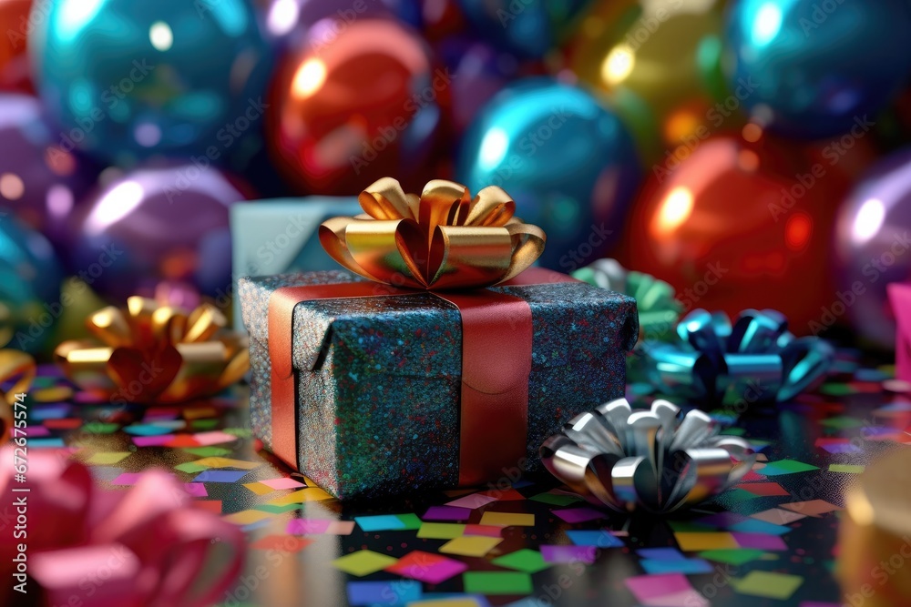 Merry Christmas and Happy New Year background. falling gift boxes and ribbon glass balls decoration light garland Christmas tree. Merry Christmas and Happy New Year background. falling gift boxes and ribbon glass balls decoration light garland Christmas tree.