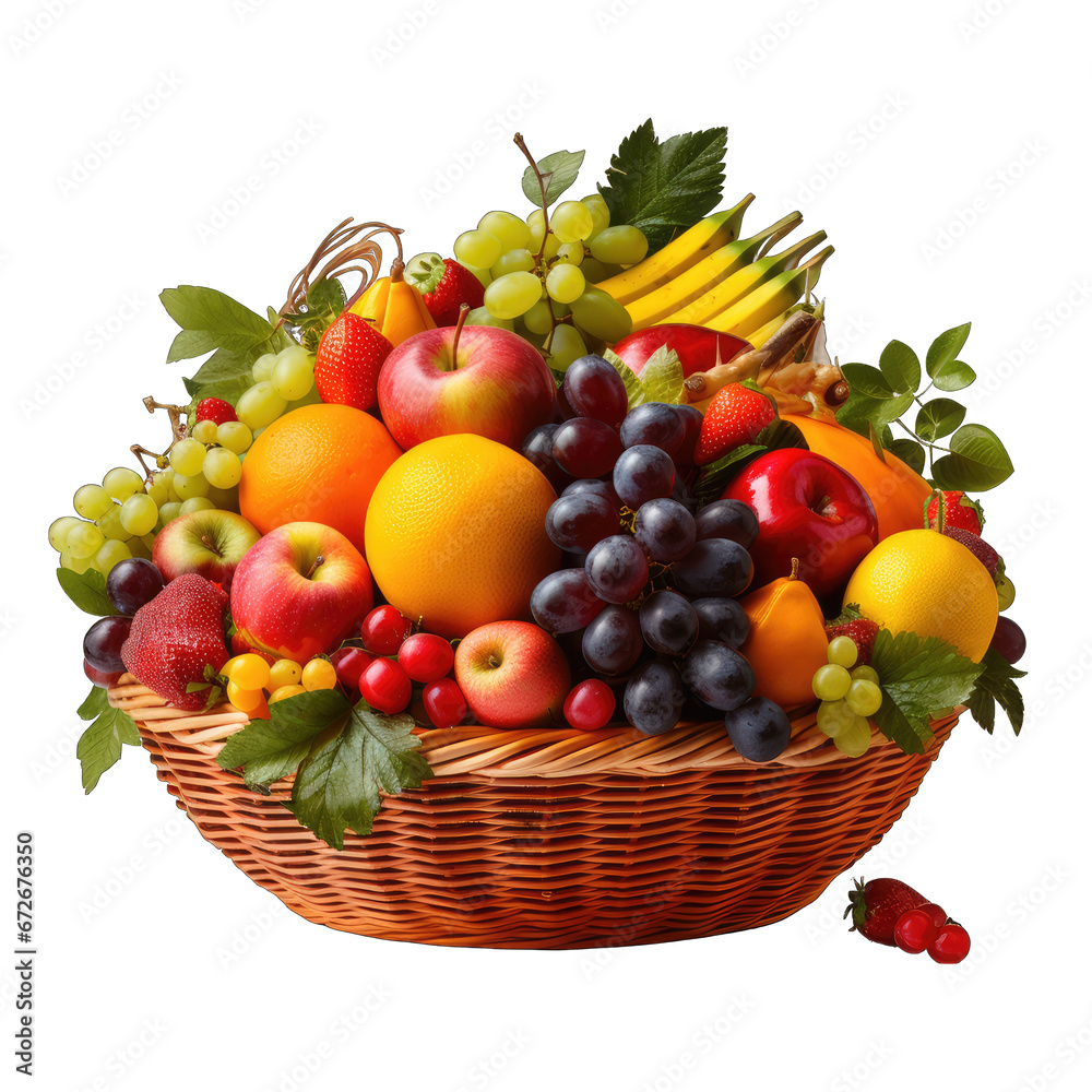 Basket of Fresh Fruits Isolated on Transparent or White Background, PNG Basket of Fresh Fruits Isolated on Transparent or White Background, PNG