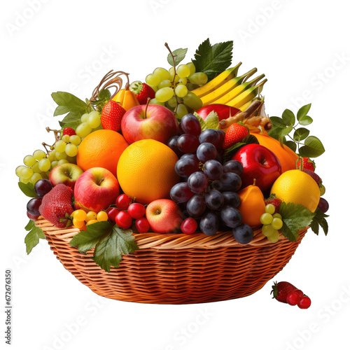 Basket of Fresh Fruits Isolated on Transparent or White Background  PNG