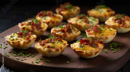 Mini cheese and bacon tarts with chives