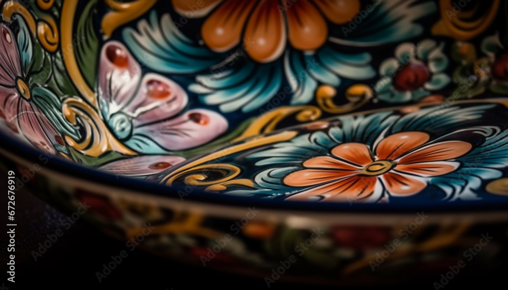 An ornate antique bowl with a floral pattern souvenir design generated by AI An ornate antique bowl with a floral pattern souvenir design generated by AI
