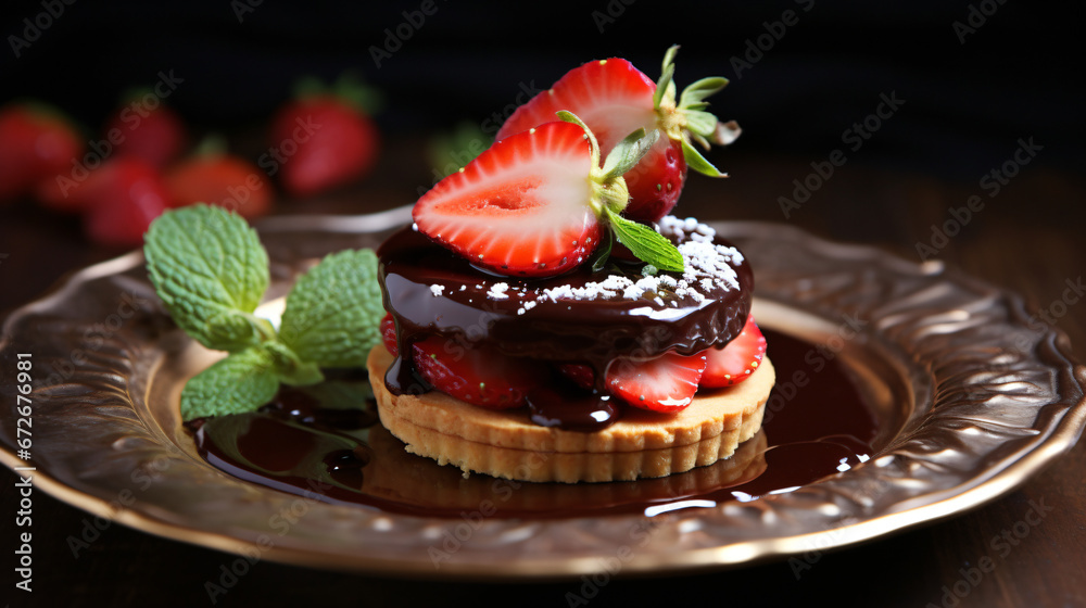 Mini tart with strawberry jam served with fresh