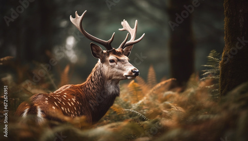 A majestic stag stands in the forest  surrounded by beauty generated by AI
