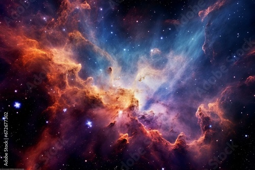 Astronomical wallpaper depicting a boundless, expansive nebula galaxy in the vast outer space. Generative AI