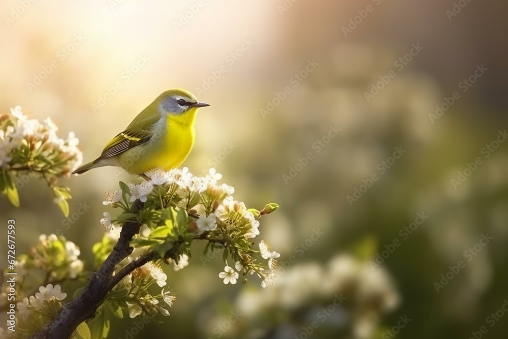 bird on lovely spring landscape. Generative AI