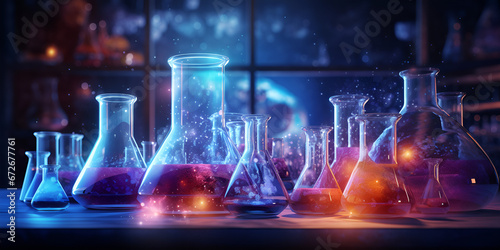 Laboratory glassware creates an immersive chemistry science atmosphere Chemical laboratory background Laboratory concept AI Generative 