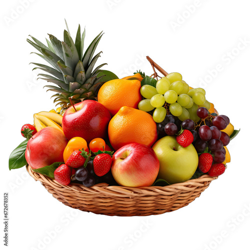 Basket of Fresh Fruits Isolated on Transparent or White Background, PNG