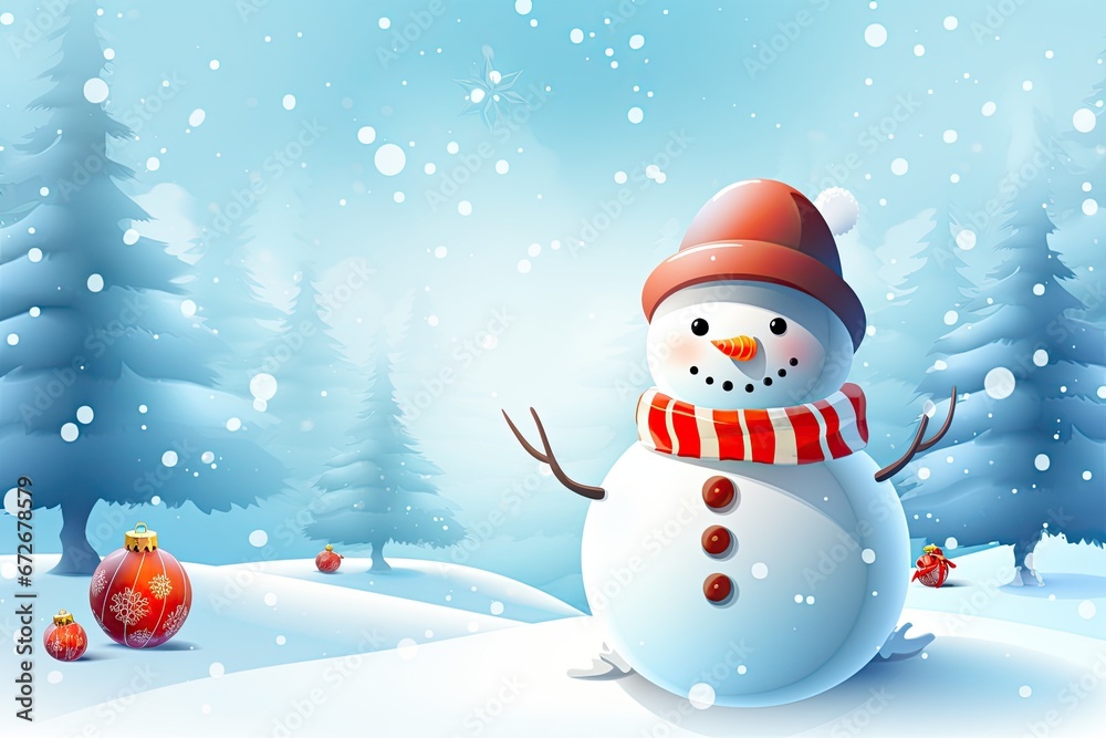 Fototapeta premium Snowman Christmas celebrating background concept featuring a festive and magical scene